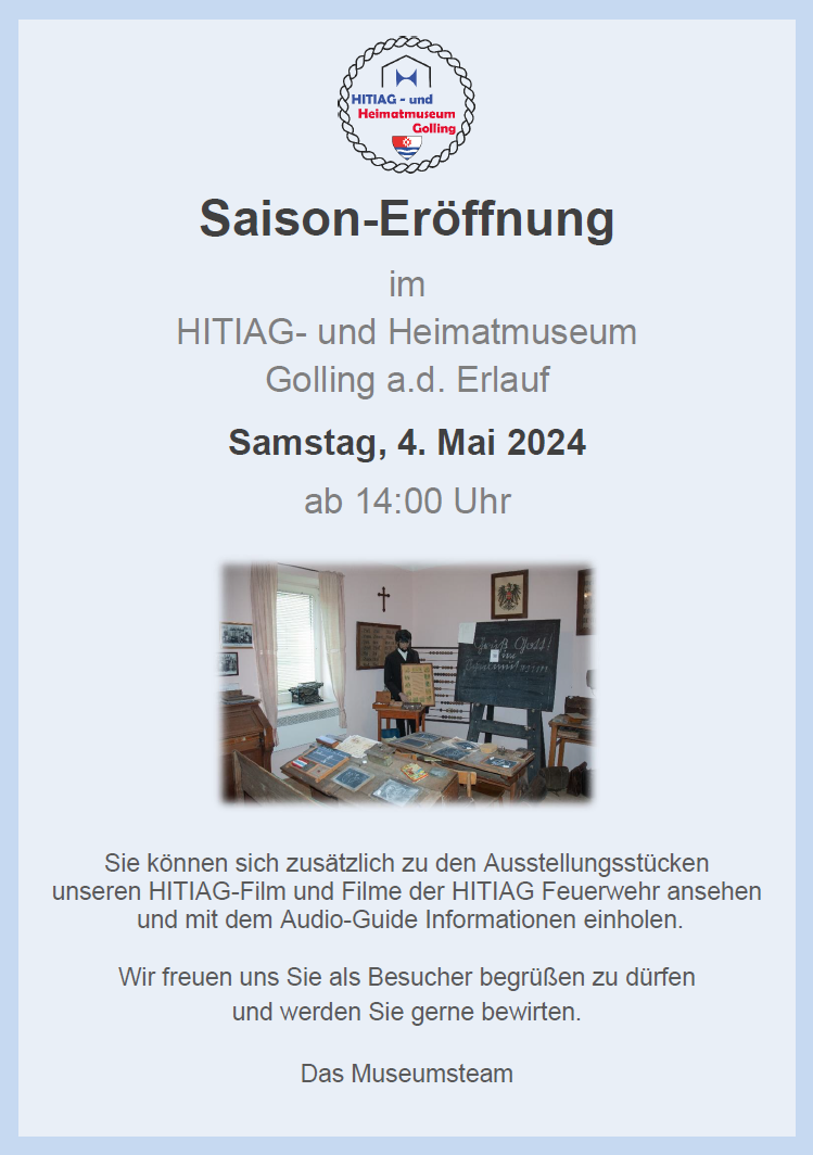 Plakat HITIAG und Heimatmuseum Saisoneröffnung